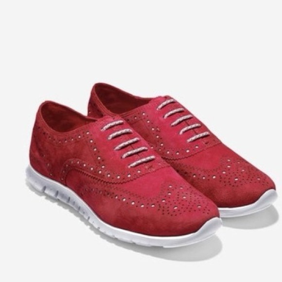 Women’s COLE HAAN ZeroGrand red wingtip lace up suede sneakers- Size 8 - Picture 1 of 10